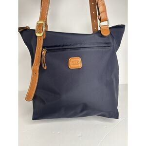 BRIC'S Milano X bag sportina shopper tote in navy blue nylon and leather